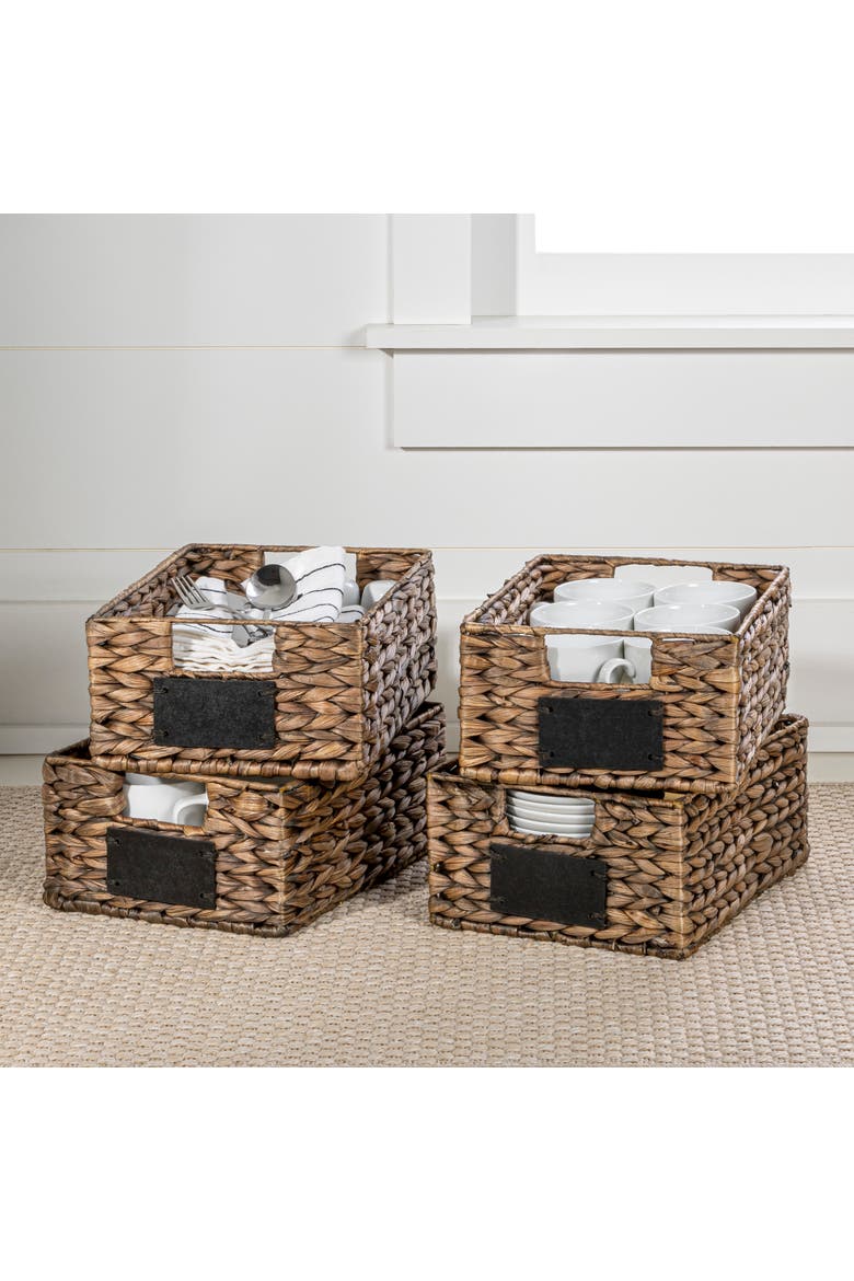 Lane Classic Farmhouse Hand-Woven Hyacinth Pantry Baskets with Chalkboard Labels and Handles, Main, color, Brown