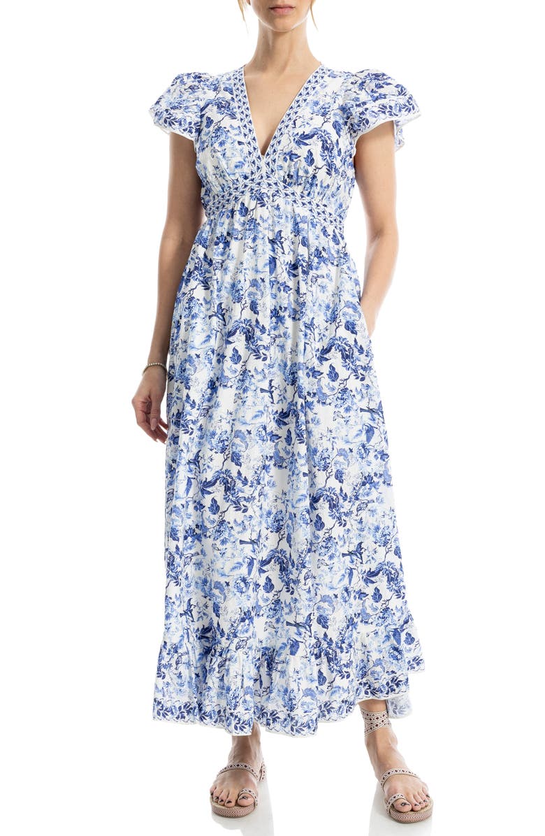 MAX STUDIO Floral Flutter Sleeve Maxi Dress, Main, color,