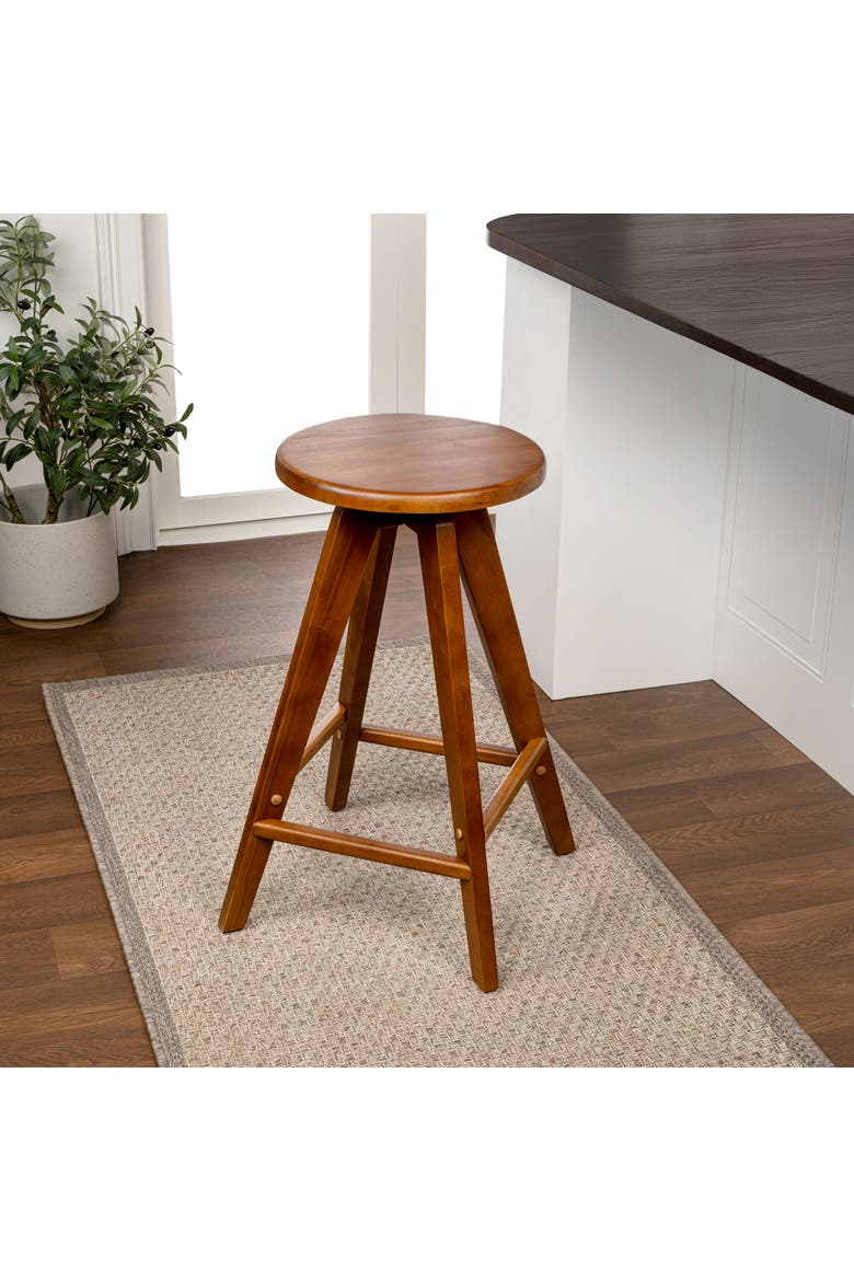 Ceren Minimalist Solid Wood Backless Counter Stool, Round Seat with Integrated Footrest for Kitchen Island and Home Bar, Alternate, color, Walnut (25.5" Counter Stool)