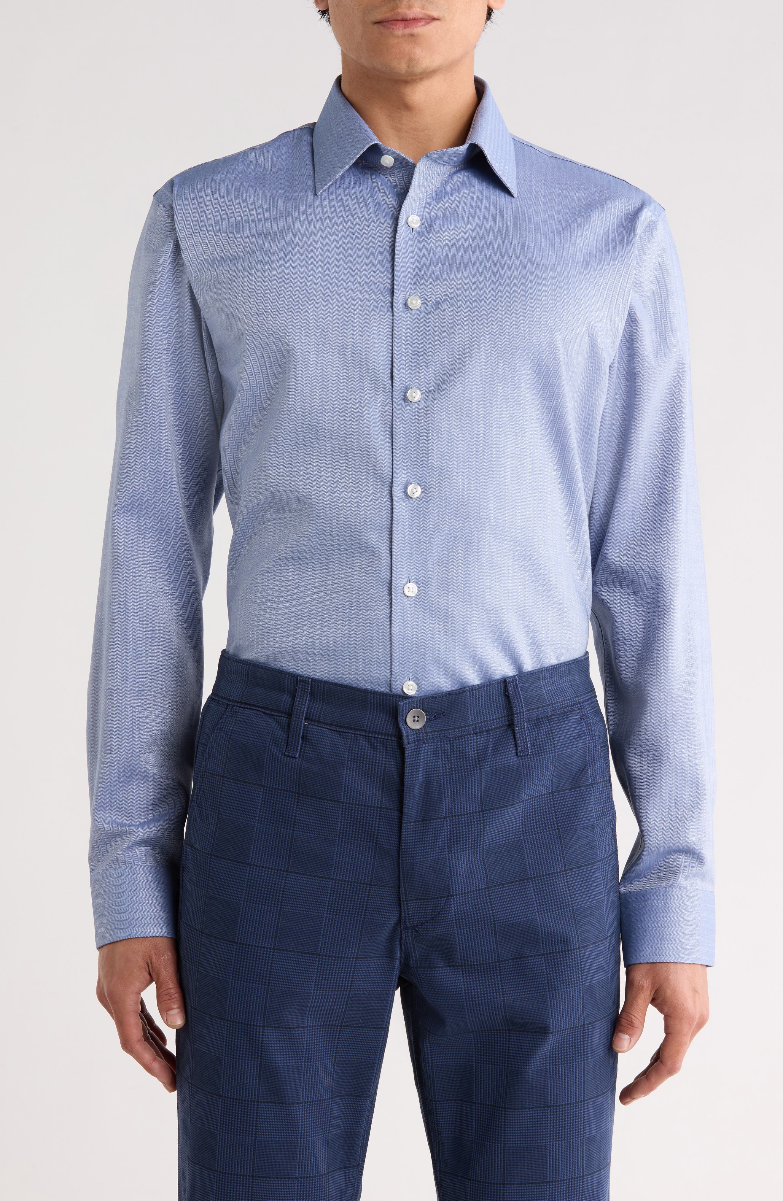 Nordstrom Premium Trim Fit Herringbone Twill Dress Shirt