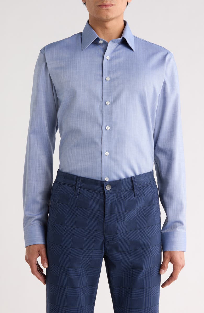 Nordstrom Premium Trim Fit Herringbone Twill Dress Shirt, Main, color, Chambray Herringbone