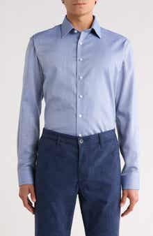 NORDSTROM RACK Premium Trim Fit Herringbone Cotton Twill Dress Shirt
