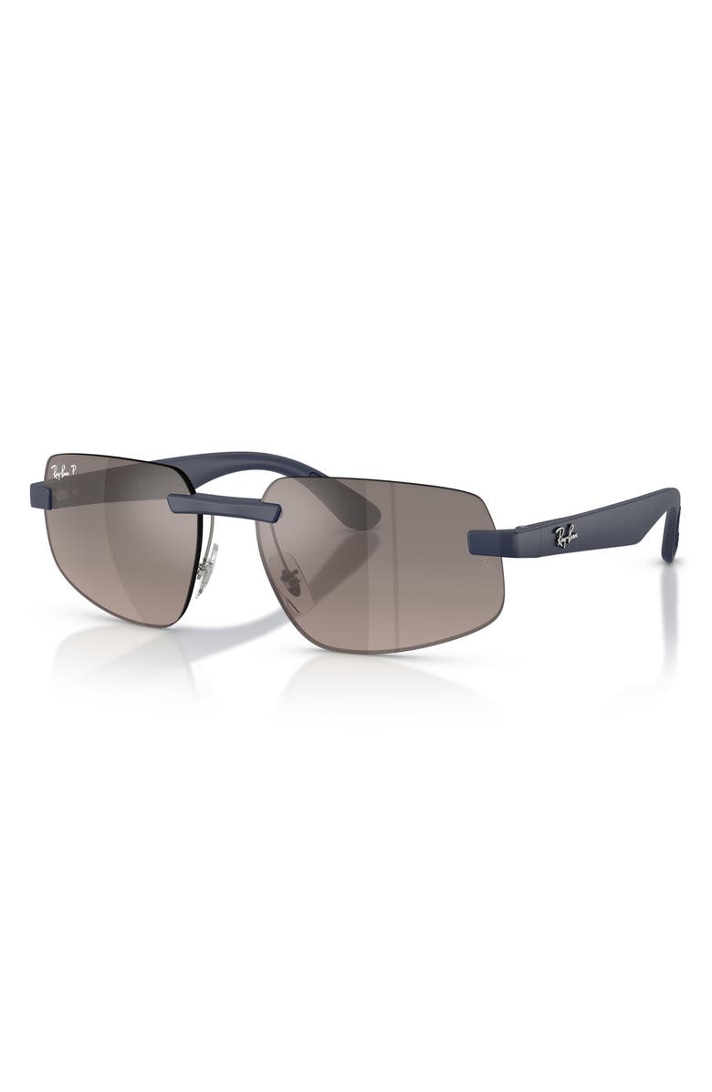 Ray-Ban 60mm Polarized Irregular Sunglasses, Alternate, color, Sand Dark Blue / Grey