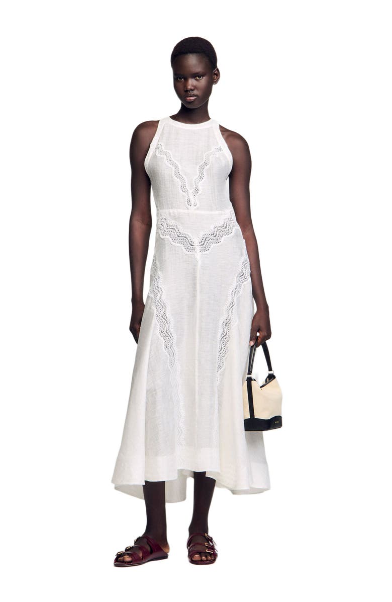 SANDRO Lace trim maxi dress, Alternate, color, White