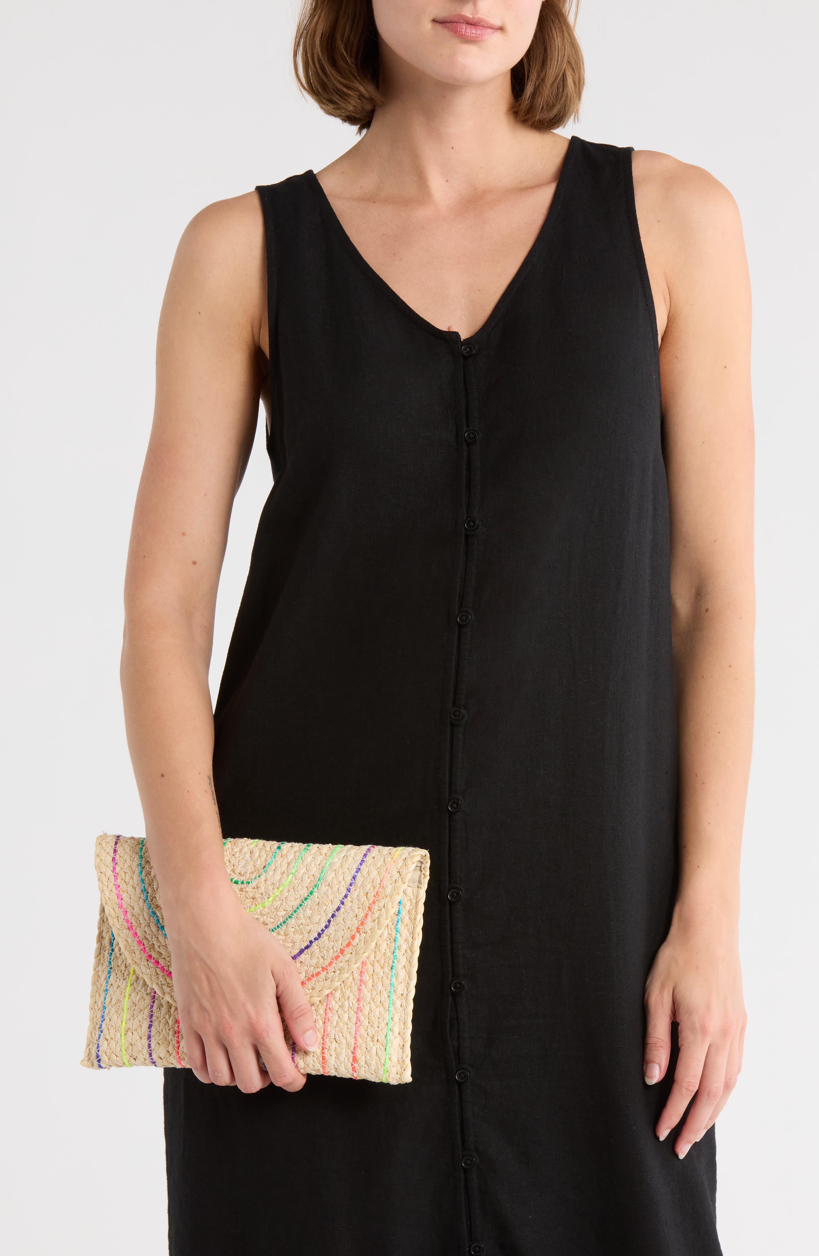 Collection XIIX Rainbow Trim Straw Clutch, Alternate, color, Beige Multi