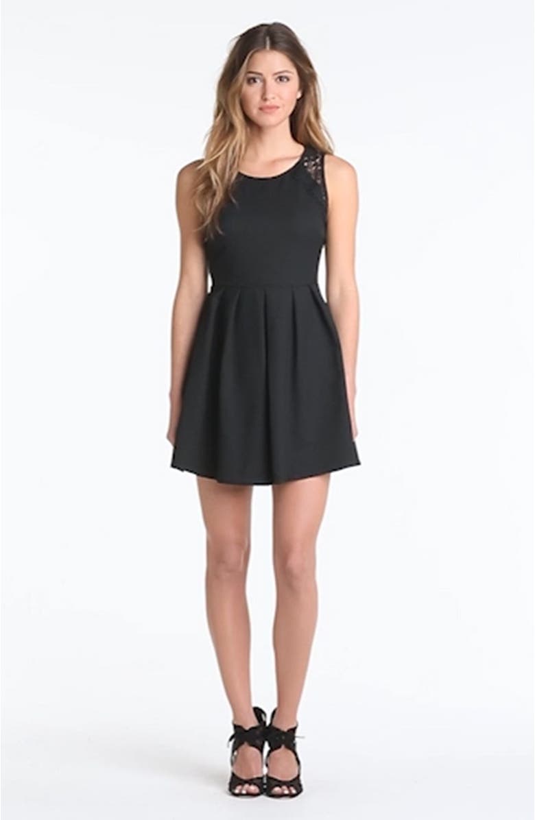 All in Favor Lace Trim Pleated Skater Dress, Alternate, color, 