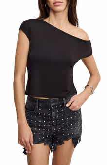 Good American Asymmetric Off the Shoulder Jersey Top