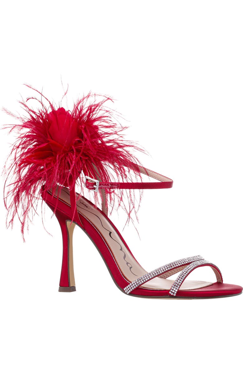Nina Demi Faux Feather Ankle Strap Sandal, Main, color, Red