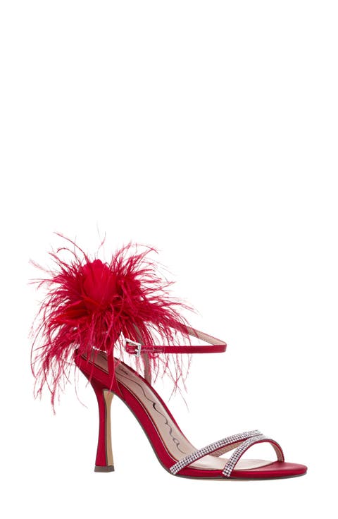Demi Faux Feather Ankle Strap Sandal (Women)
