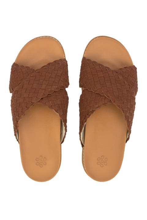 Penelope Leather Woven Slip On Sandal