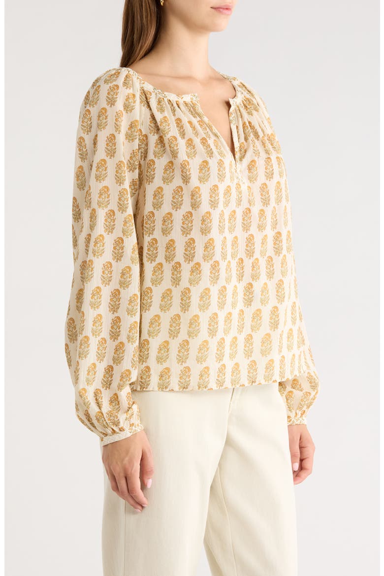 Olvera Print Cotton Split Neck Top, Alternate, color, BONE MULTI