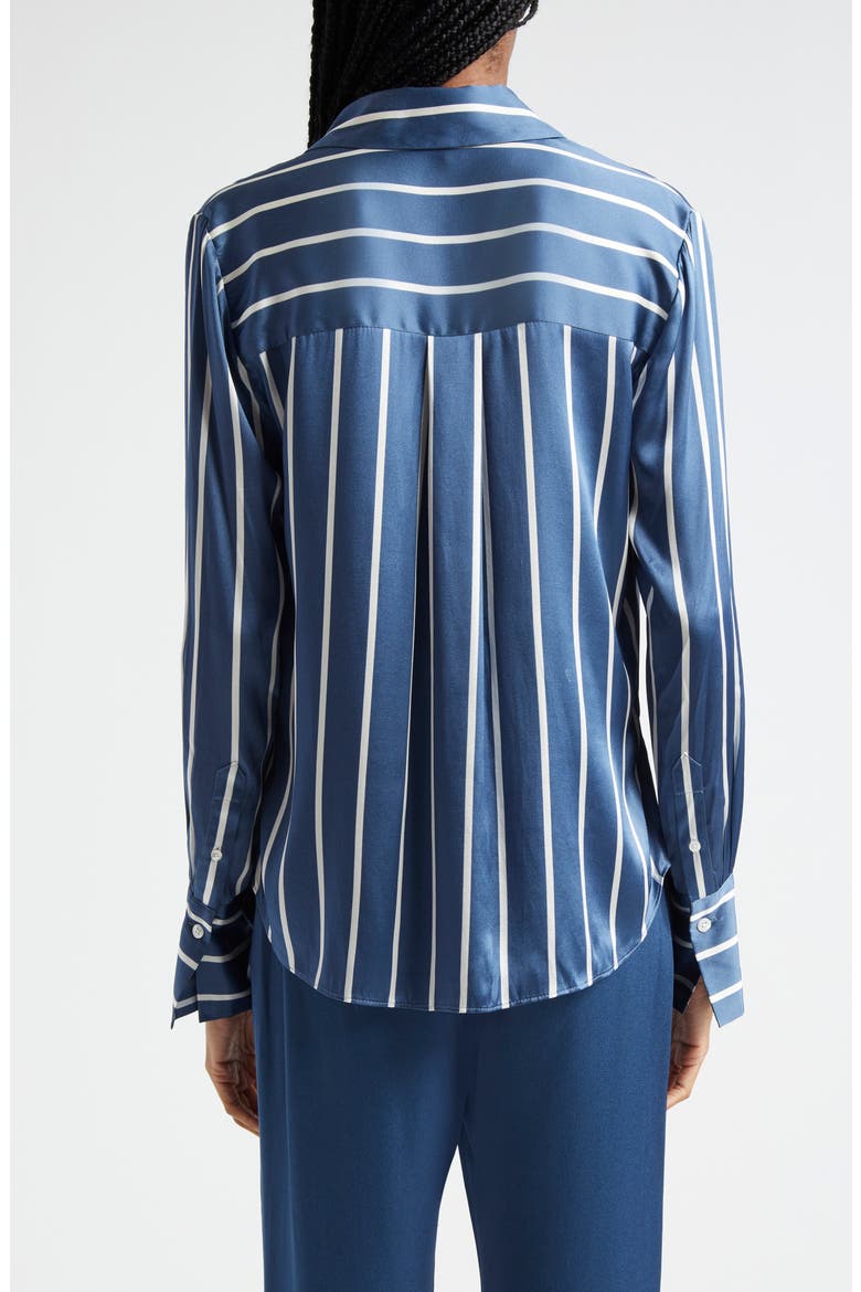 Monique Stripe Silk Blend Button-Up Shirt, Alternate, color, BLUE STONE OFF-WHITE