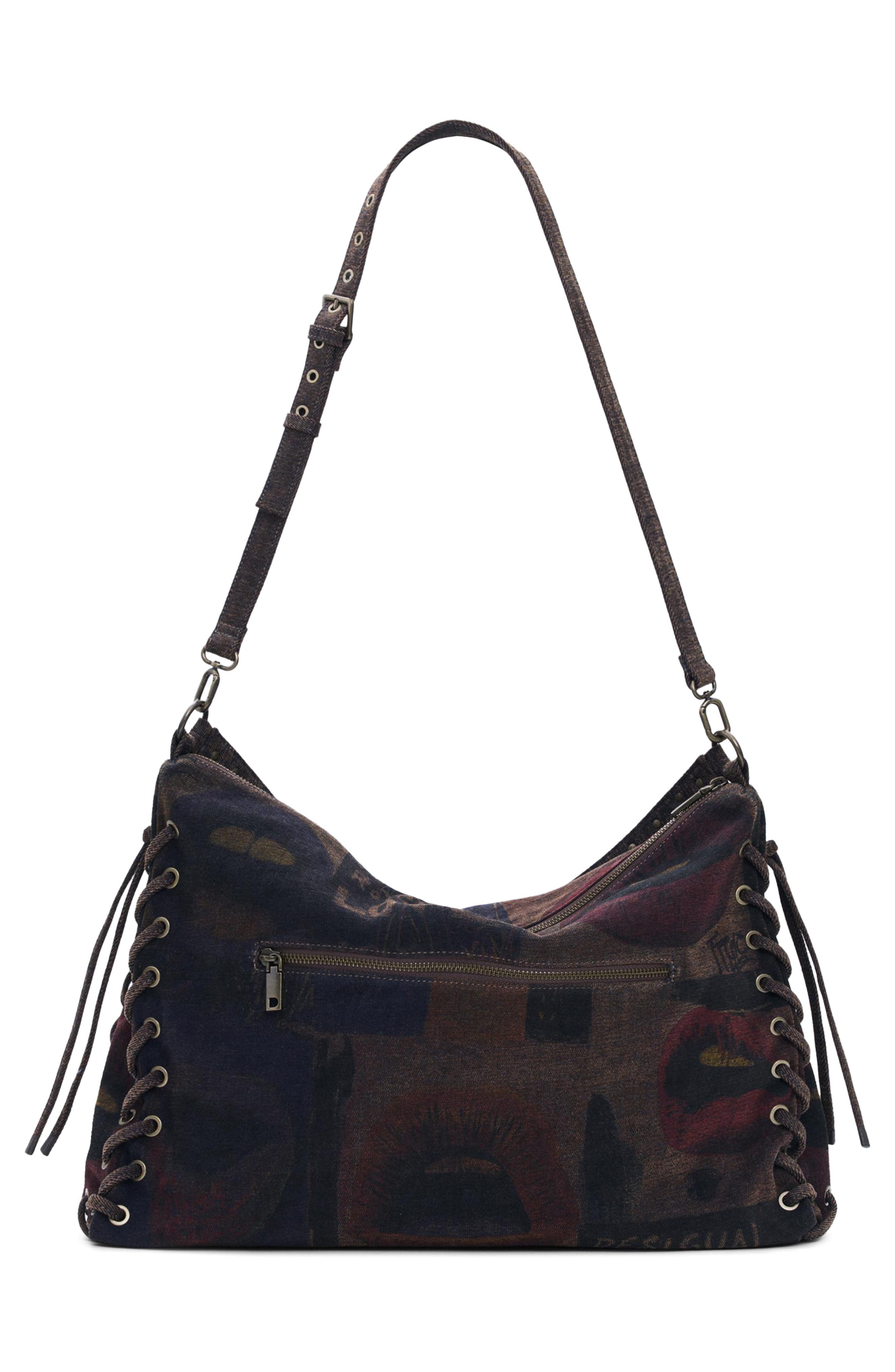 Desigual Lip Print Lace-Up Shoulder Bag, Alternate, color, 
