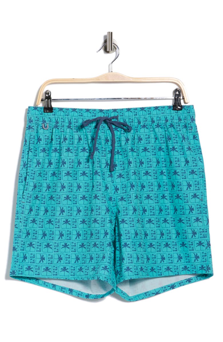 Rainforest Palm Grid Swim Trunks, Main, color, Blue Turq Combo