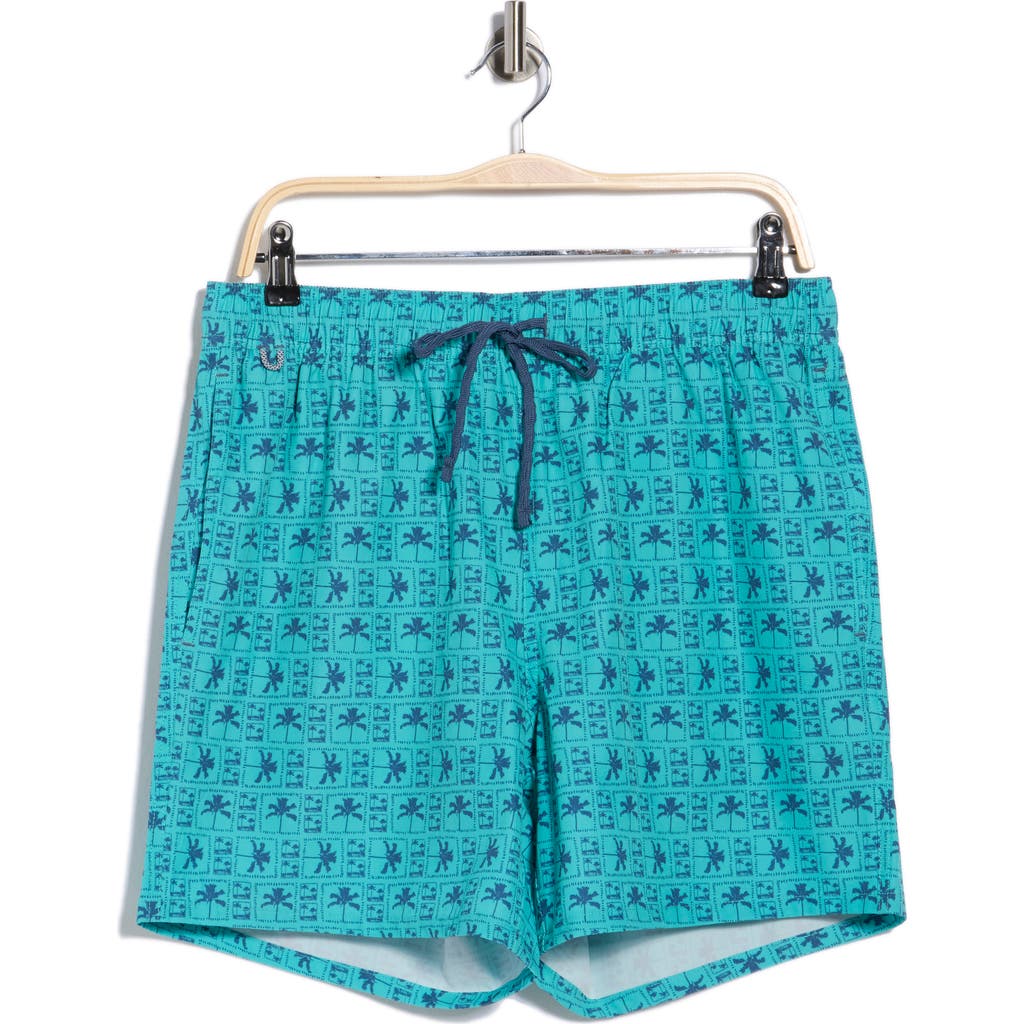 Rainforest Palm Grid Swim Trunks In Metallic
