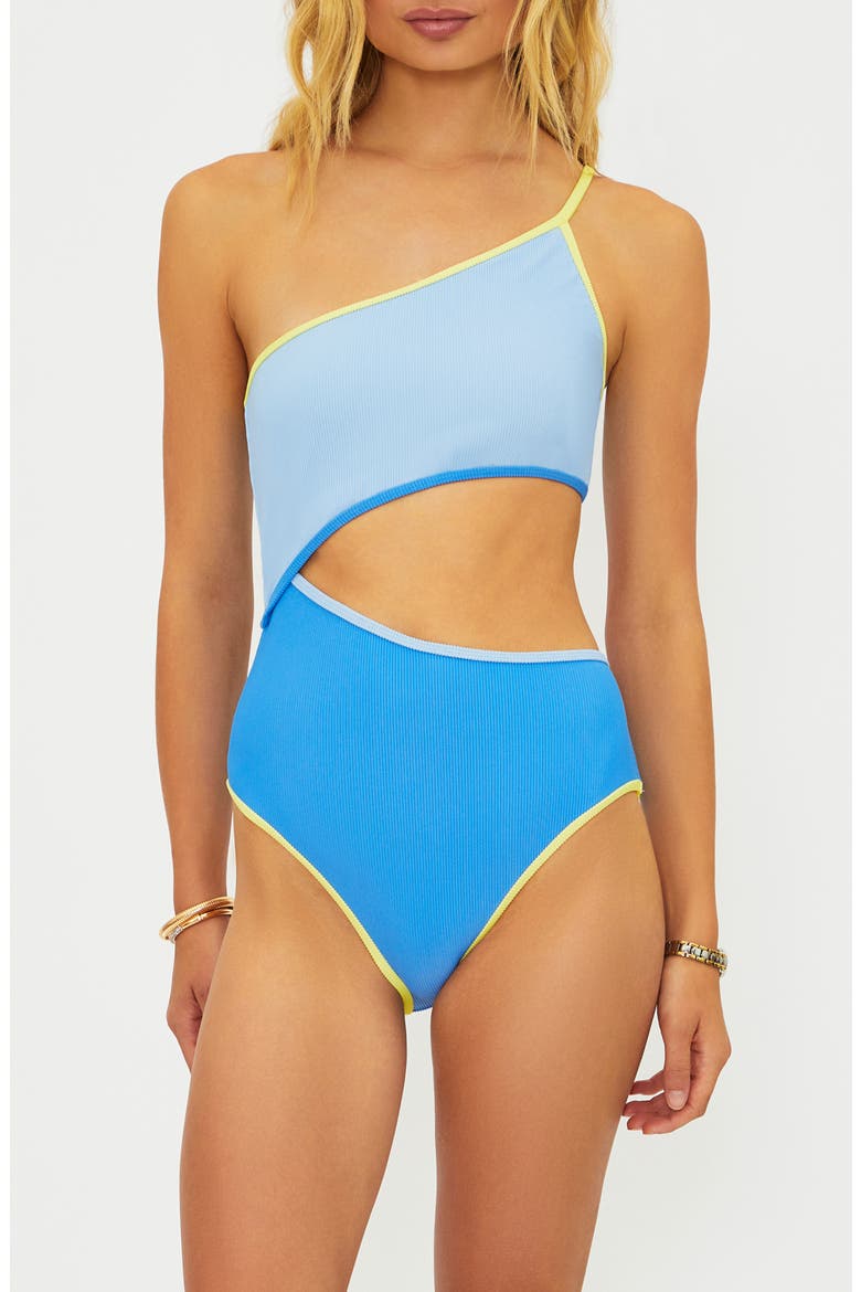 Liora Joyce Colorblock Cutout One-Shoulder One-Piece Swimsuit, Main, color, MARINA BLUE