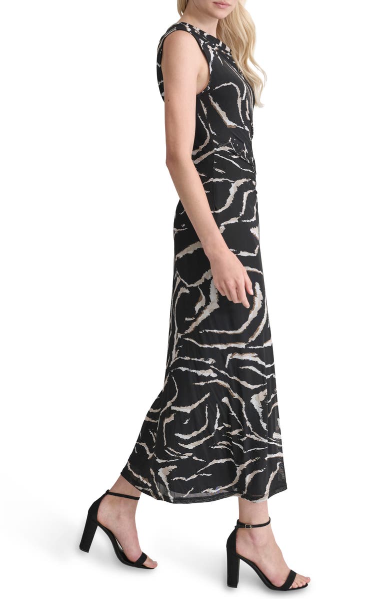 DKNY Cowl Neck Sleeveless Ruched Mesh Maxi Dress, Alternate, color, 