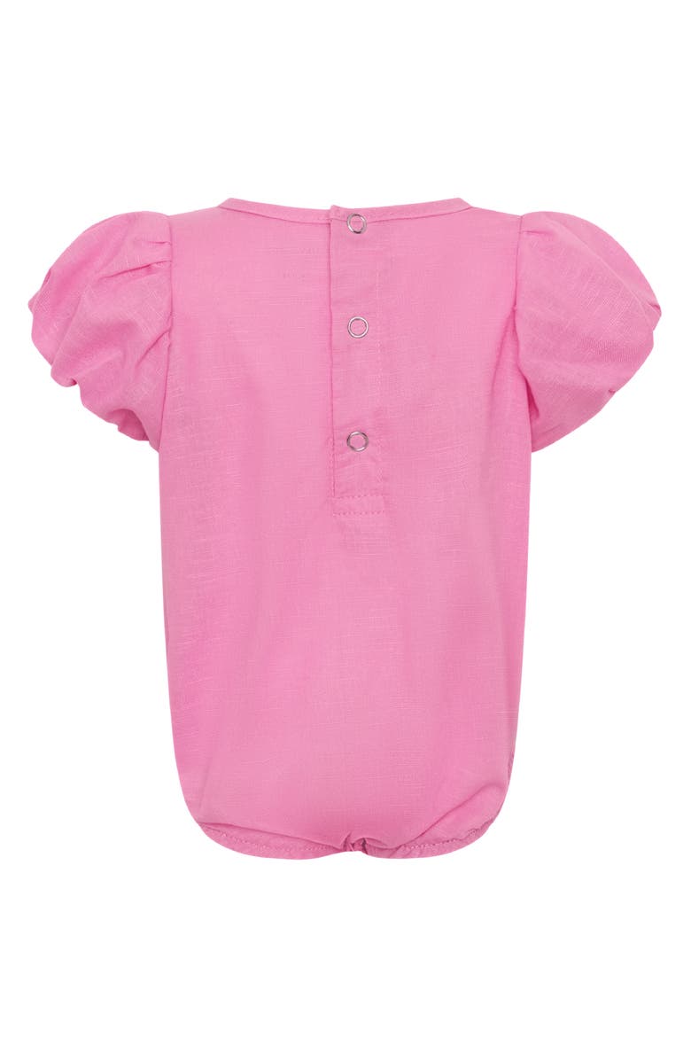 TINY TRIBE Puff Sleeve Cotton & Linen Bodysuit, Alternate, color, Pink