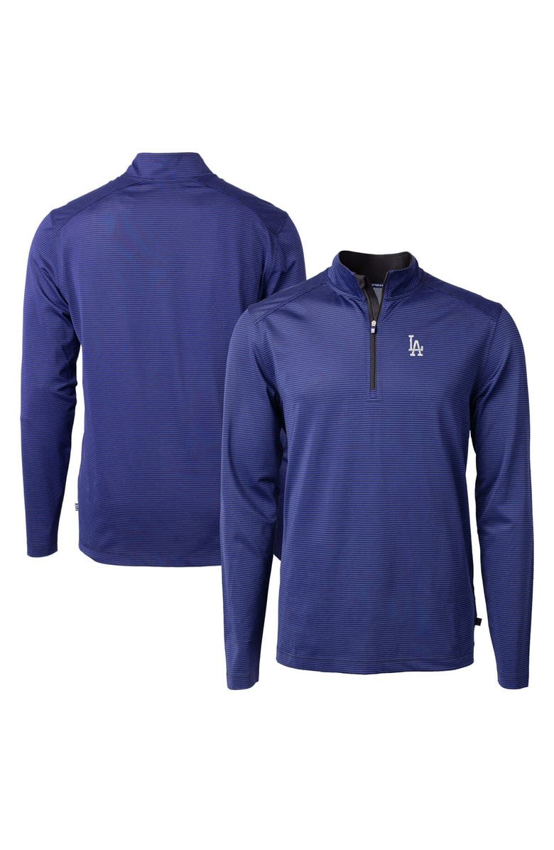 Cutter & Buck Men's Cutter & Buck Royal/Black Los Angeles Dodgers Virtue Eco Pique Micro Stripe Recycled Quarter-Zip Pullover Top, Main, color, Royal