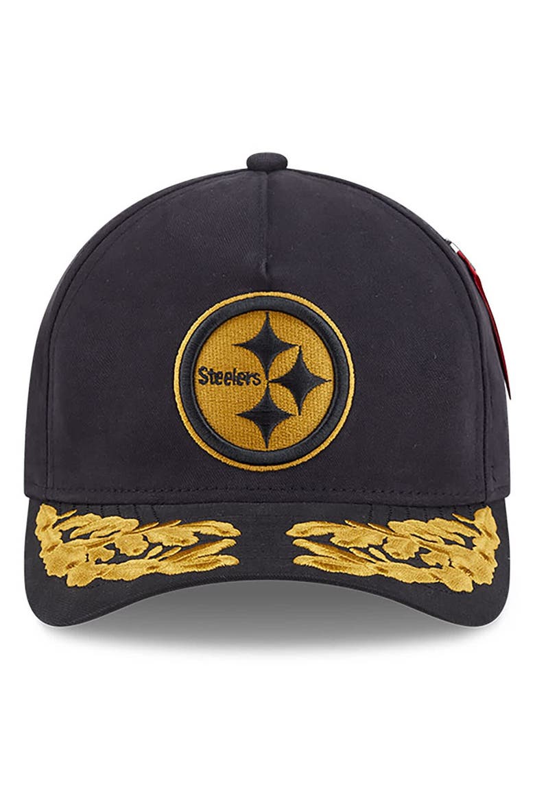Men's New Era x Alpha Industries  Black Pittsburgh Steelers A-Frame 9FORTY Adjustable Hat, Alternate, color, Black
