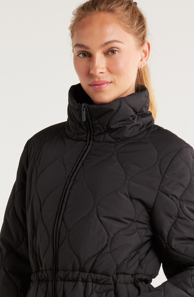 Zella Skyline Longline Quilted Jacket, Alternate, color, Black