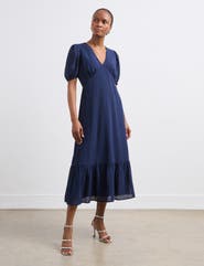 Finery London Loretta V-Neck Georgette Midi Dress