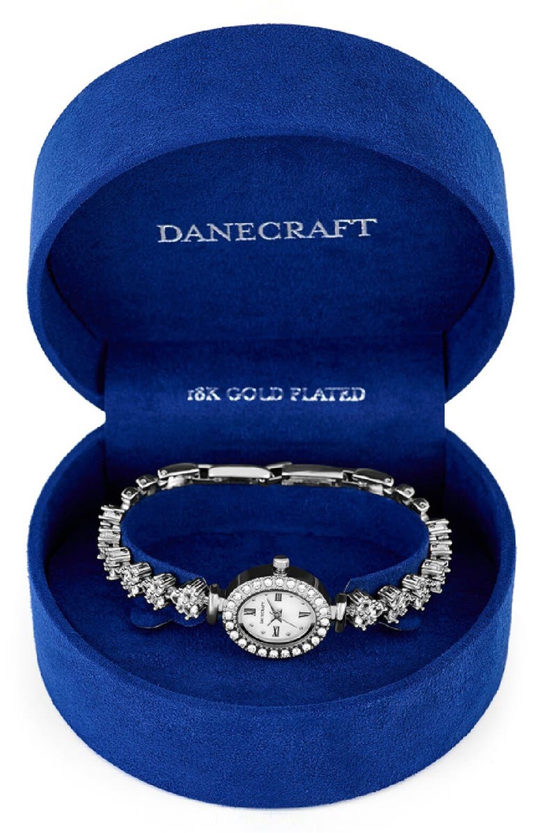 Danecraft Crystal Mother-of-Pearl Quartz Bracelet Watch, 20mm x 23mm, Alternate, color, Silver