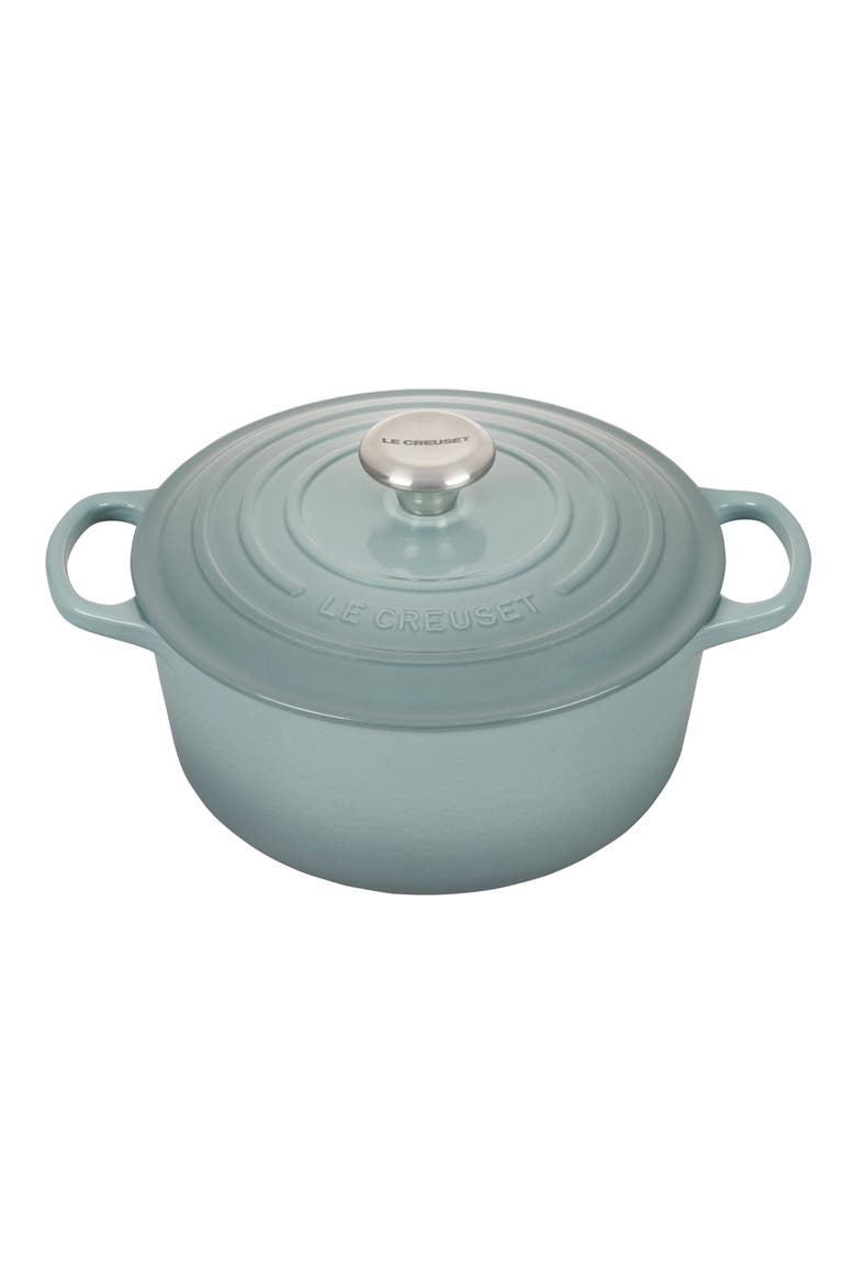 Signature 4.5-Quart Round Enamel Cast Iron Dutch Oven, Main, color, SEA SALT