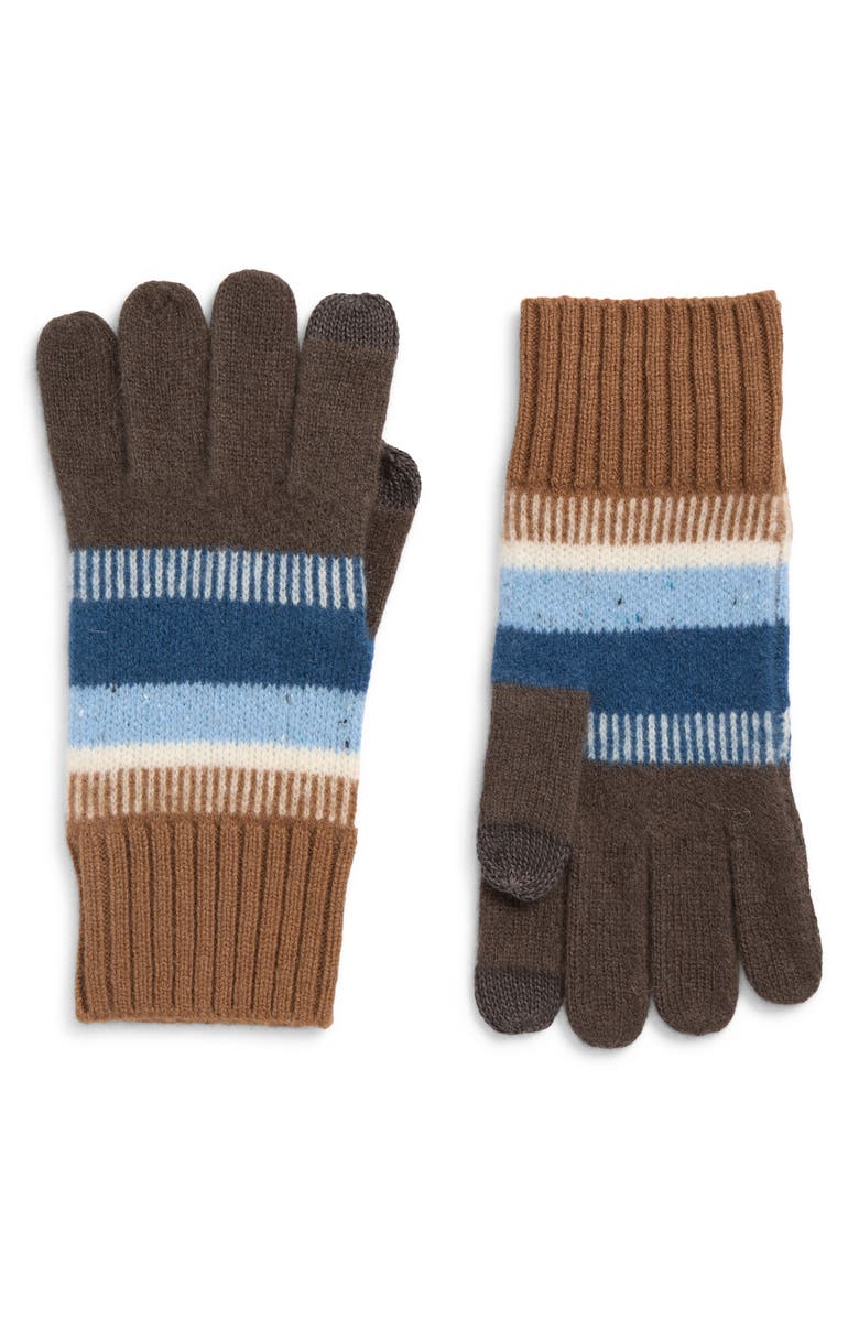 Faherty Stripe Tech Gloves, Main, color, Brown