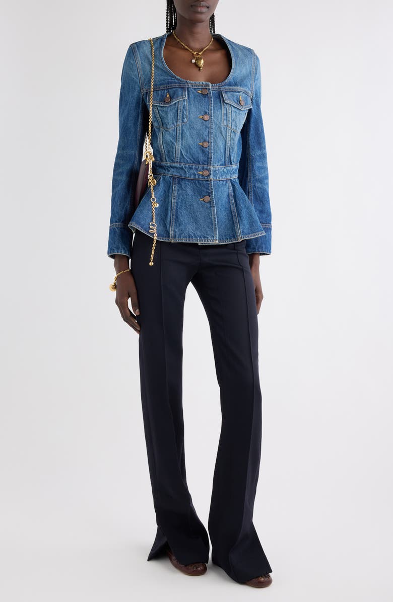 Chloé Denim Peplum Jacket, Alternate, color, 4A1 Faded Indigo