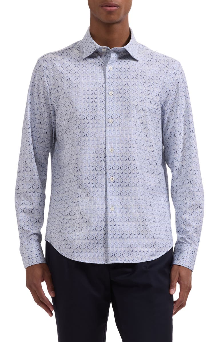 Bugatchi James OoohCotton<sup>®</sup> Geo Print Button-Up Shirt, Main, color, Sand