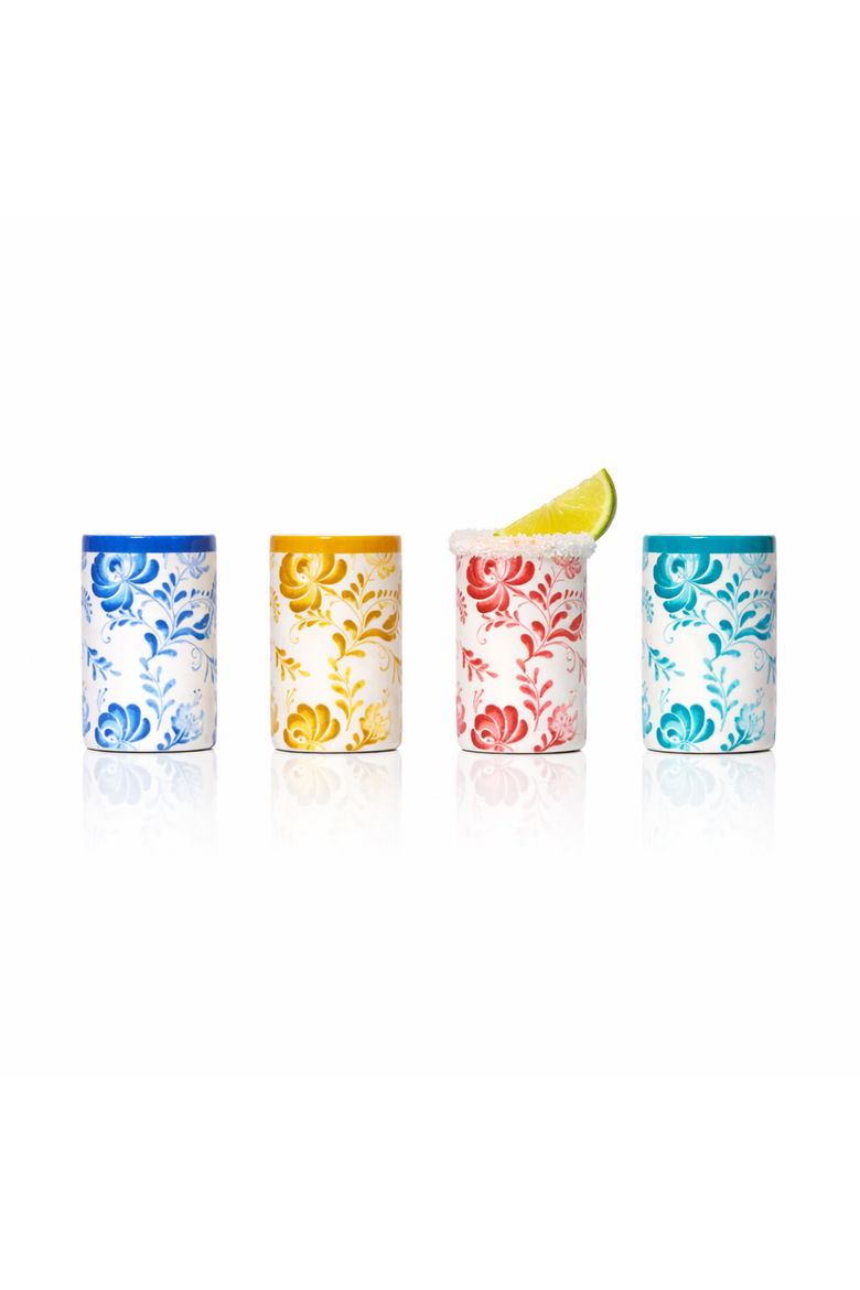 Azulejo Floral Ceramic Shot Glasses - Set of 4, Main, color, Multicolor