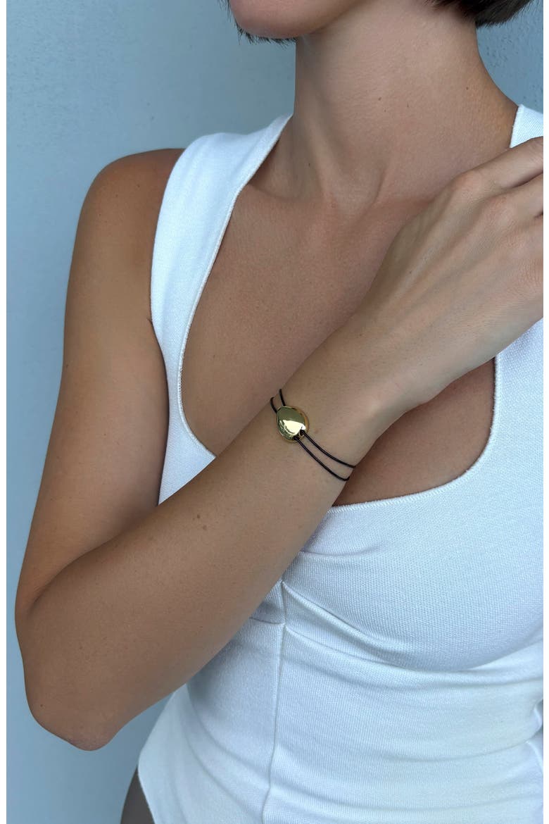 14K Gold Plated Pebble Cord Slider Bracelet, Alternate, color, BLACK/ GOLD