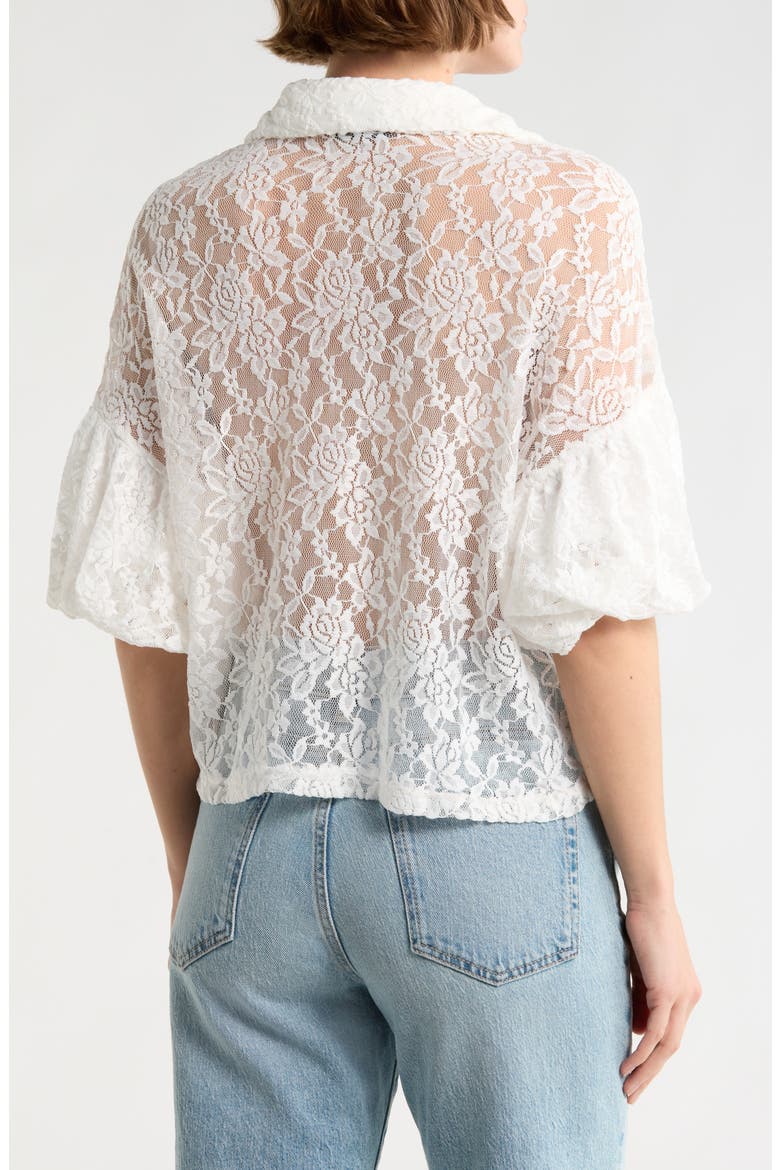 Bubble Hem Short Sleeve Lace Top, Alternate, color, WHITE