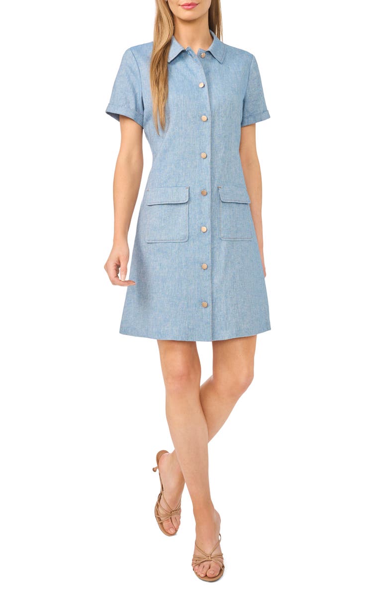 Halogen<sup>®</sup> Chambray Cotton & Linen Blend Shirtdress, Main, color,