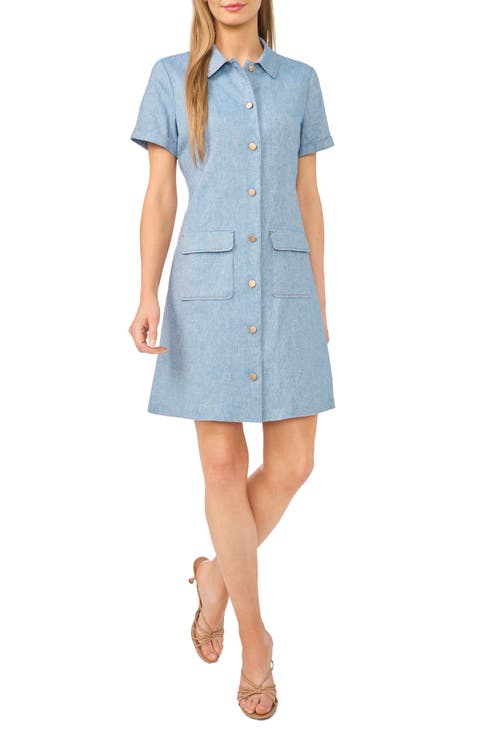Chambray Cotton & Linen Blend Shirtdress
