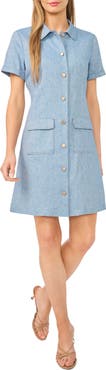 Halogen® Chambray Cotton & Linen Blend Shirtdress