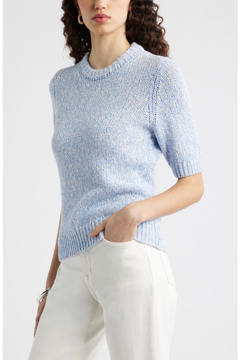 Elbow Sleeve Linen & Cotton Blend Sweater, Alternate, color, BLUE CORNFLOWER-IVORY MARL
