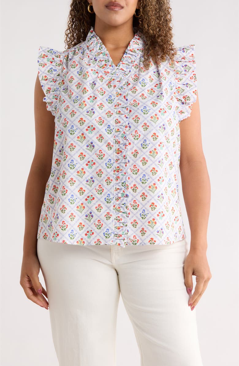 SUGARLIPS Lara Floral Eviel Ruffle Top, Main, color, White Multi