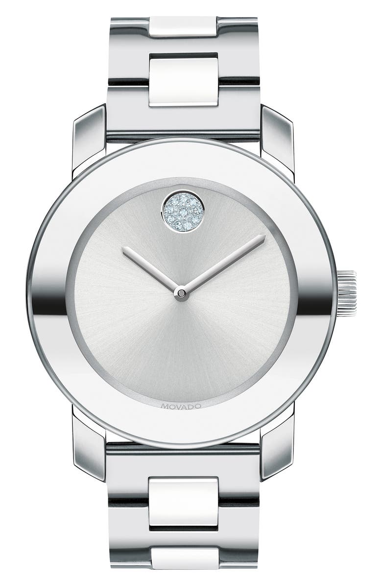 Movado Bold Pavé Dot Ceramic Bracelet Watch, 36mm, Main, color, 