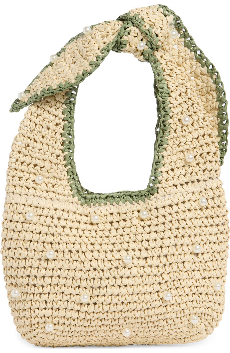 ALESSIA BIANCHI Faux Pearl Shoulder Bag, Main, color, Off White/ Lime