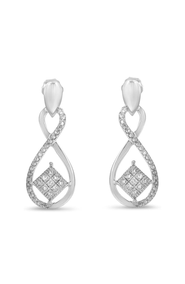 Haus of Brilliance Silver RoundDiamond Accent Tilted Square and Infinity Drop Earrings, Main, color, White
