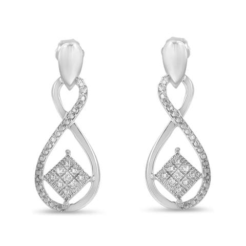 Silver RoundDiamond Accent Tilted Square and Infinity Drop Earrings
