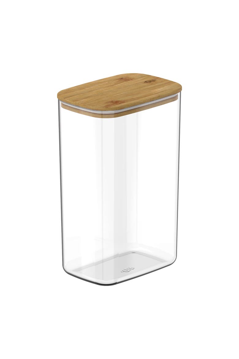 Clear Stackable Airtight Food Storage Container with Wood Lid, Main, color, Clear