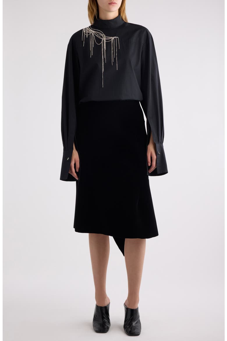 Corso Crystal Chain Detail Long Sleeve Shirt, Alternate, color, BLACK