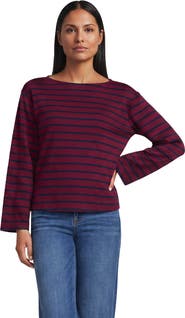 Lands' End Bracelet Sleeve Supima Cotton Boat Neck Flare Sleeve Top