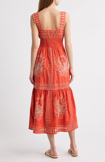 Fawn Eyelet Embroidered Smocked Waist Sundress