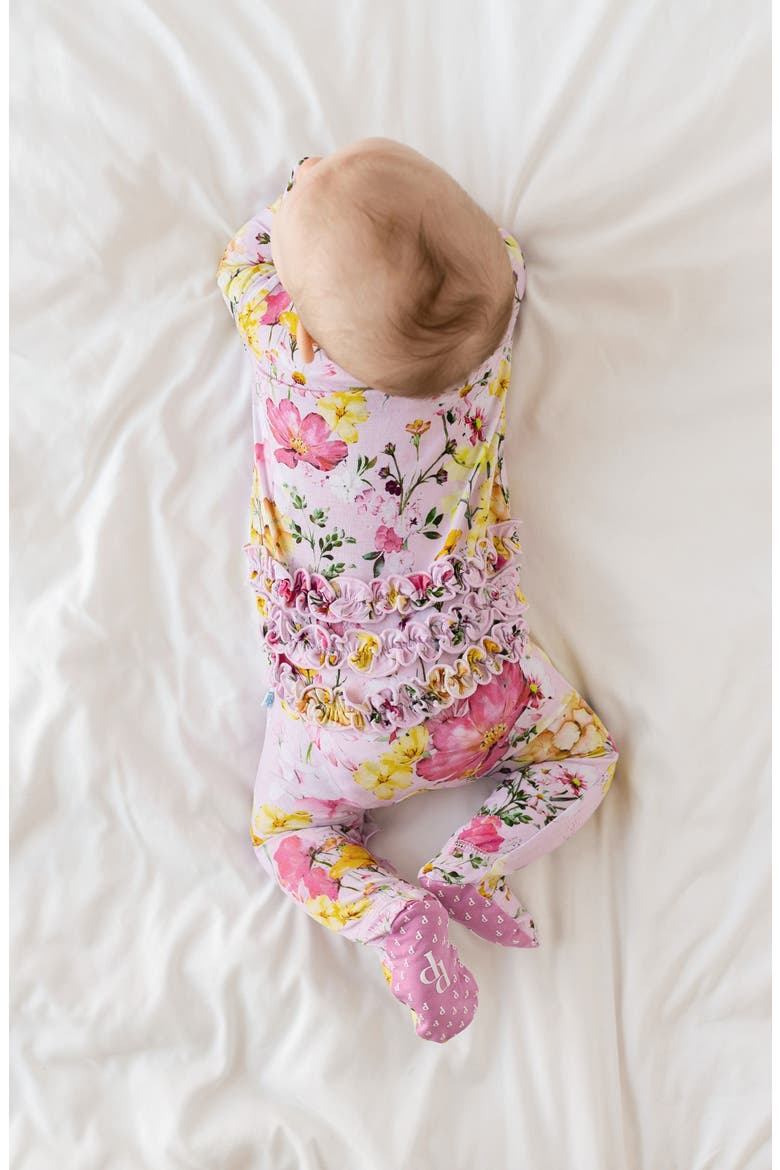 Gaia Ruffled Fitted Footie Pajamas, Alternate, color, BRIGHT PINK