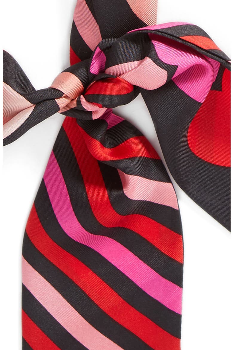 heart stripe silk skinny scarf, Alternate, color, BLACK