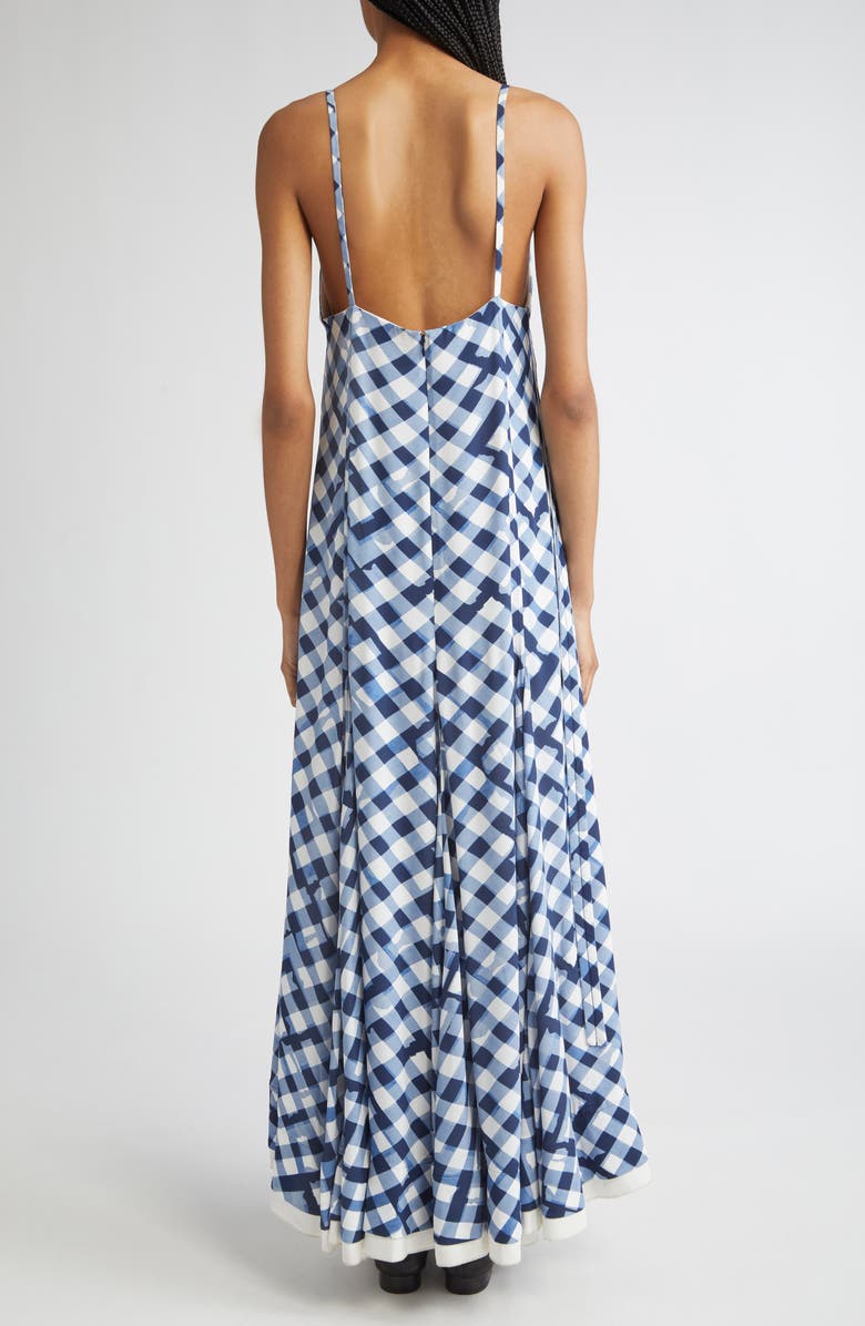 Proenza Schouler June Abstract Gingham Crêpe de Chine Maxi Dress, Alternate, color, Dark Navy Multi